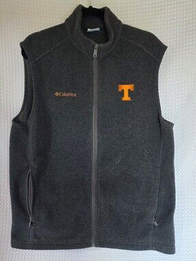 Columbia Men’s Gray Fleece Zip-Up Vest with Orange 'T' Patch